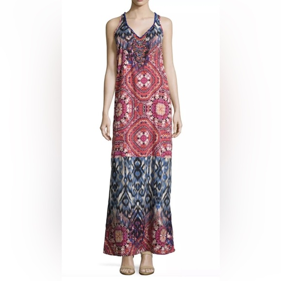 Alberto Makali Beaded Chain Printed Maxi Dress Size M - Picture 1 of 8
